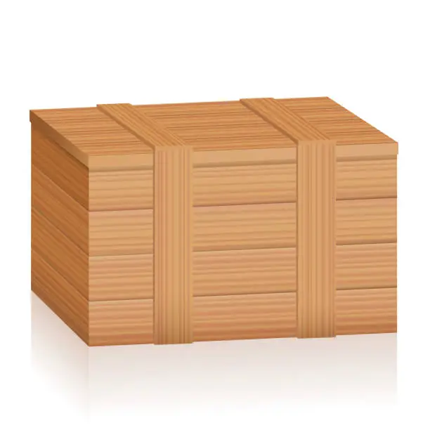 Vector illustration of Wooden box. Tightly closed timber crate with wood texture and planks - isolated vector illustration on white background.