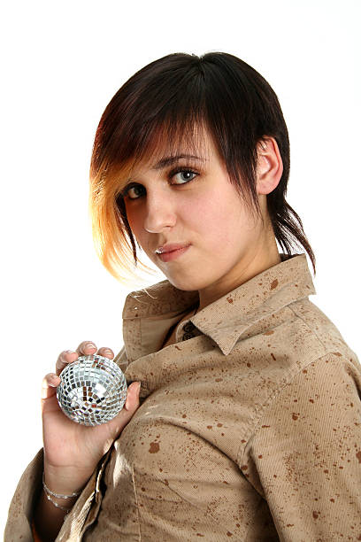istock The young girl holds mirror sphere in hand 93143006