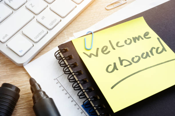 Welcome aboard written on a memo stick. Welcome aboard written on a memo stick. aboard stock pictures, royalty-free photos & images