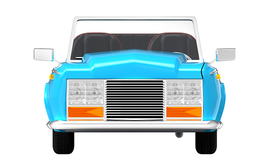Luxury car cabriolet in cartoon style, front view, vintage 70s. 3d illustration
