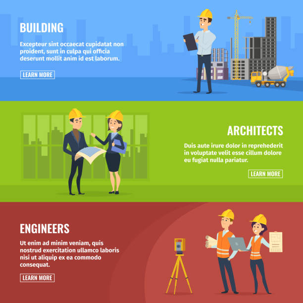 Illustrations for banners of builders architects and engineers Illustrations for banners of builders architects and engineers. Vector architect and engineer construction, business building engineer illustrations stock illustrations