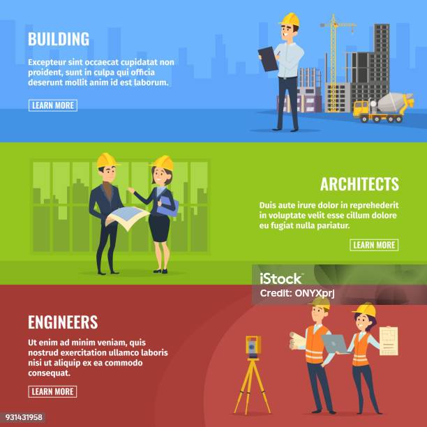 Illustrations For Banners Of Builders Architects And Engineers Stock Illustration - Download Image Now