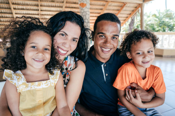 Summer and happy family on vacations with two kids