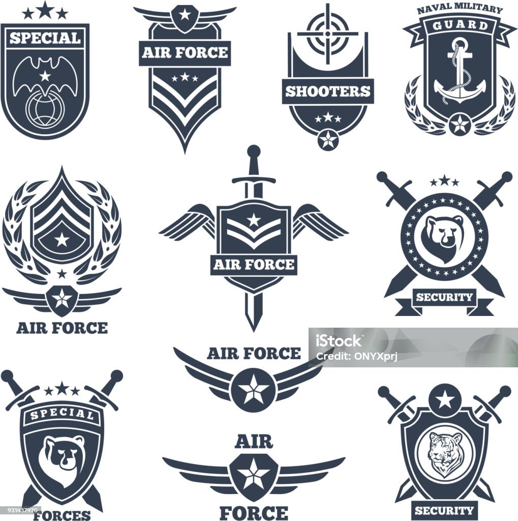 Emblèmes et insignes des forces aériennes et terrestres - clipart vectoriel de Logo libre de droits