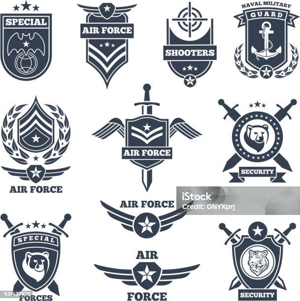 Emblèmes Et Insignes Des Forces Aériennes Et Terrestres Vecteurs libres de droits et plus d'images vectorielles de Logo