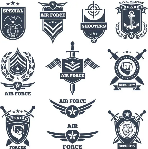 Vector illustration of Emblems and badges for air and ground forces