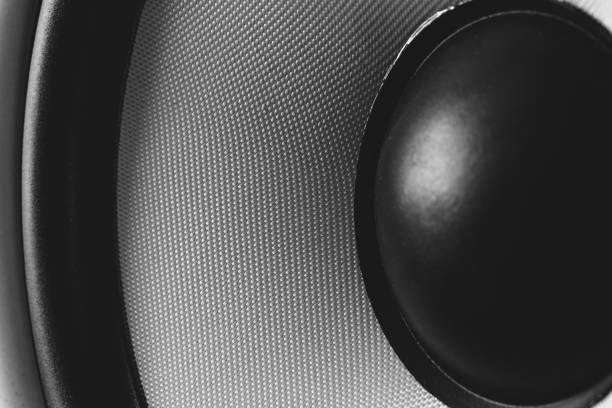 istock Subwoofer dynamic membrane or sound speaker, Hi-Fi loudspeaker close up 931442512