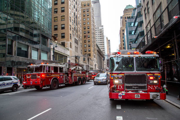 New York, United States of America - November 20, 2016: Two fire trucks parked in the streets of Manhattan