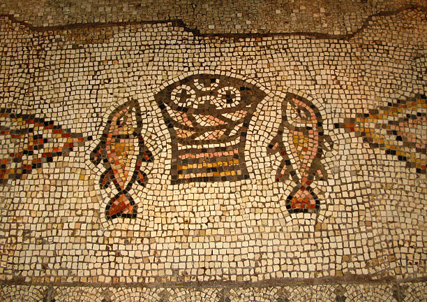 multiplicação mosaico, tabgha, israel, - circa 5th century imagens e fotografias de stock