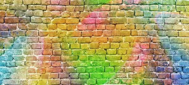 istock painted brick wall, abstract background a diverse color 931457490