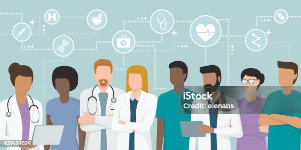 Team Di Medici Professionisti - Immagini vettoriali stock e altre immagini di Sanità e medicina - Sanità e medicina, Medico, Lavoro di squadra