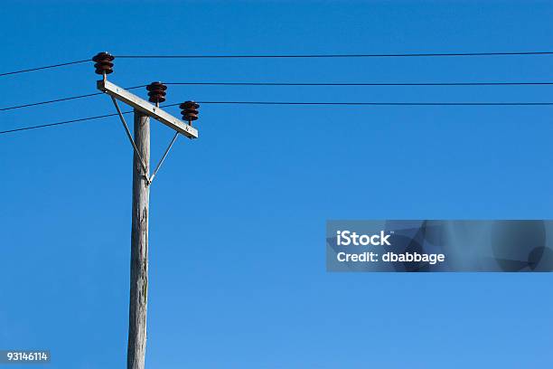 Phone Lines On Wooden Pole Stock Photo - Download Image Now - Blue, Color Image, Communication
