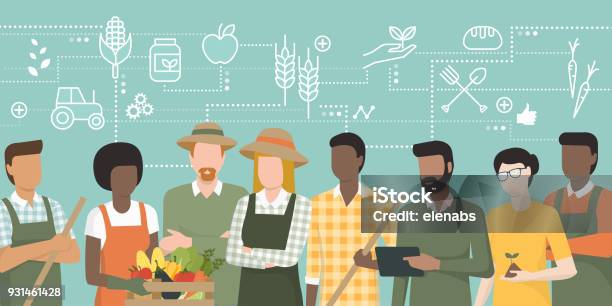 Ilustración de Equipo De Agricultores Que Trabajan Juntos y más Vectores Libres de Derechos de Agricultura - Agricultura, Agricultor, Alimento