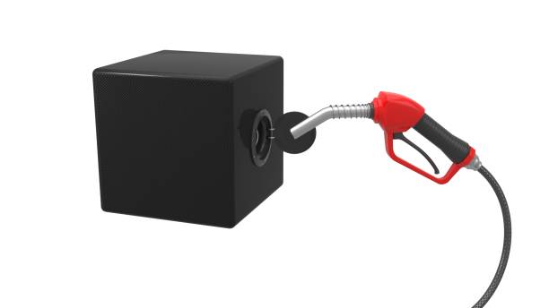 istock red fuel nozzle fueling up a box. 3d illustration 931465652