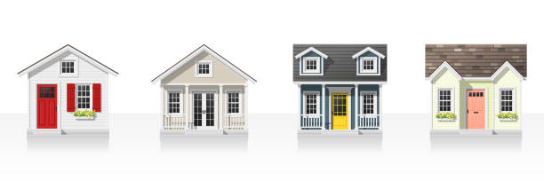 白背景, ベクトル, イラストに分離された小さな家屋建築の要素 - nobody building exterior outdoors house点のイラスト素材／クリップアート素材／マンガ素材／アイコン素材