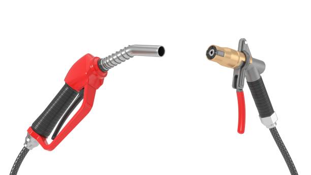 istock red fuel nozzle and gas pump nozzle. 3d illustration 931466680
