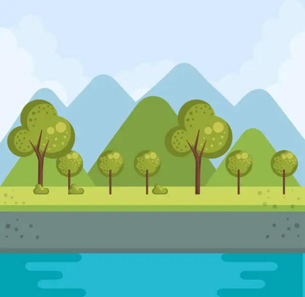 Vector illustration of forest landscape with lake