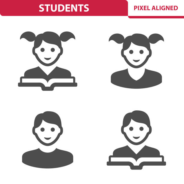 Students Icons Professional, pixel aligned icons depicting various students concepts. Pigtails stock illustrations