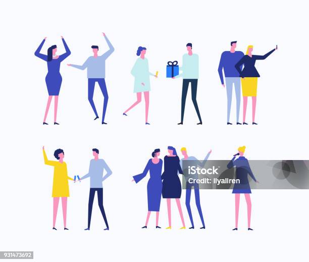 Party Flat Design Style Set Of Isolated Characters Stock Illustration - Download Image Now