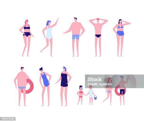 Beach Holiday Flat Design Style Set Of Isolated Characters Stock Illustration - Download Image Now