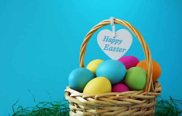Happy Easter Basket Greetings Card stock photo