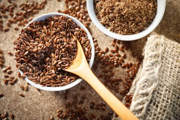 flax seed in a jute bag - grain-linseed-healthy-seed
