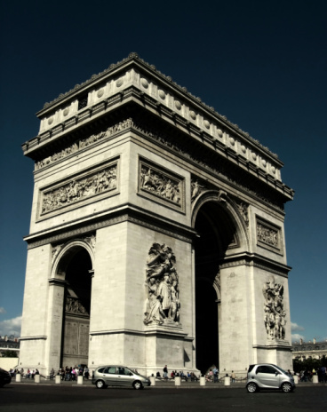 One of the famous places in Paris, France: the Arc de Triumph near the Champs Elyssee and the Eiffel Tower.
