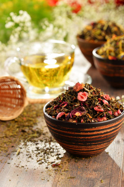 istock Composition with cup of tea and bowls of tea leaves 931494212