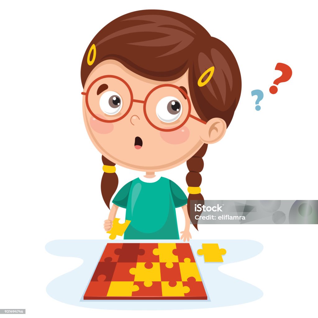 Vector Illustration Of Kid Playing Puzzle Boys stock vector
