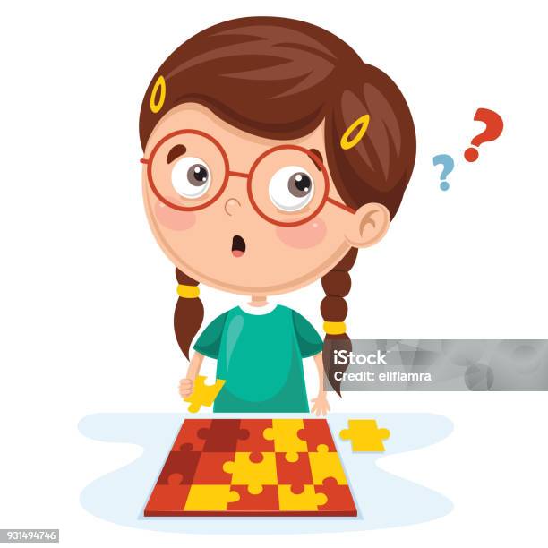 Vector Illustration Of Kid Playing Puzzle Stock Illustration - Download Image Now - Boys, Playing, Puzzle