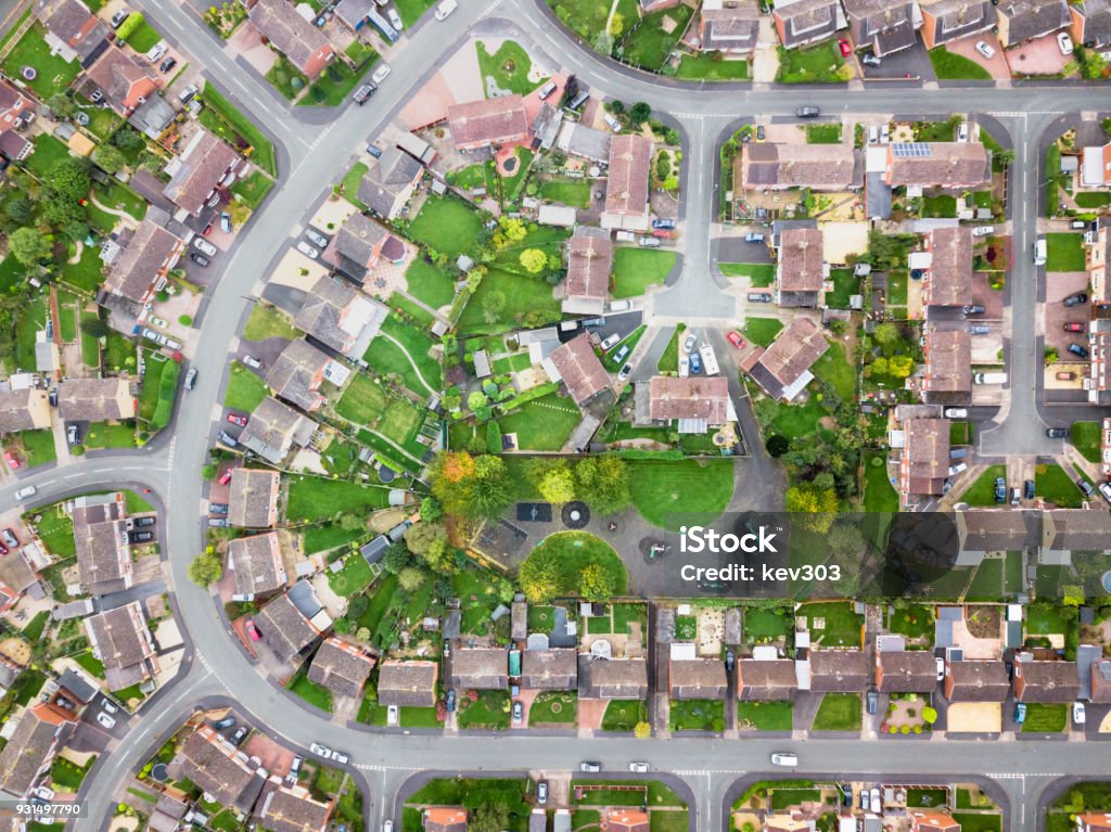 Luftaufnahme des traditionellen Wohnsiedlung in England. - Lizenzfrei Luftaufnahme Stock-Foto