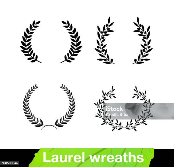 Set Of Laurel Wreaths Vector Illustration White Background Stock Illustration - Download Image Now