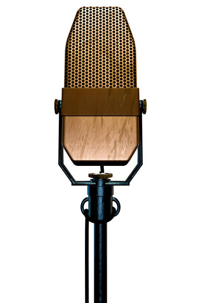 Single Microphone With Metal Mesh Head And Black Handle Placed On Minimal Background
