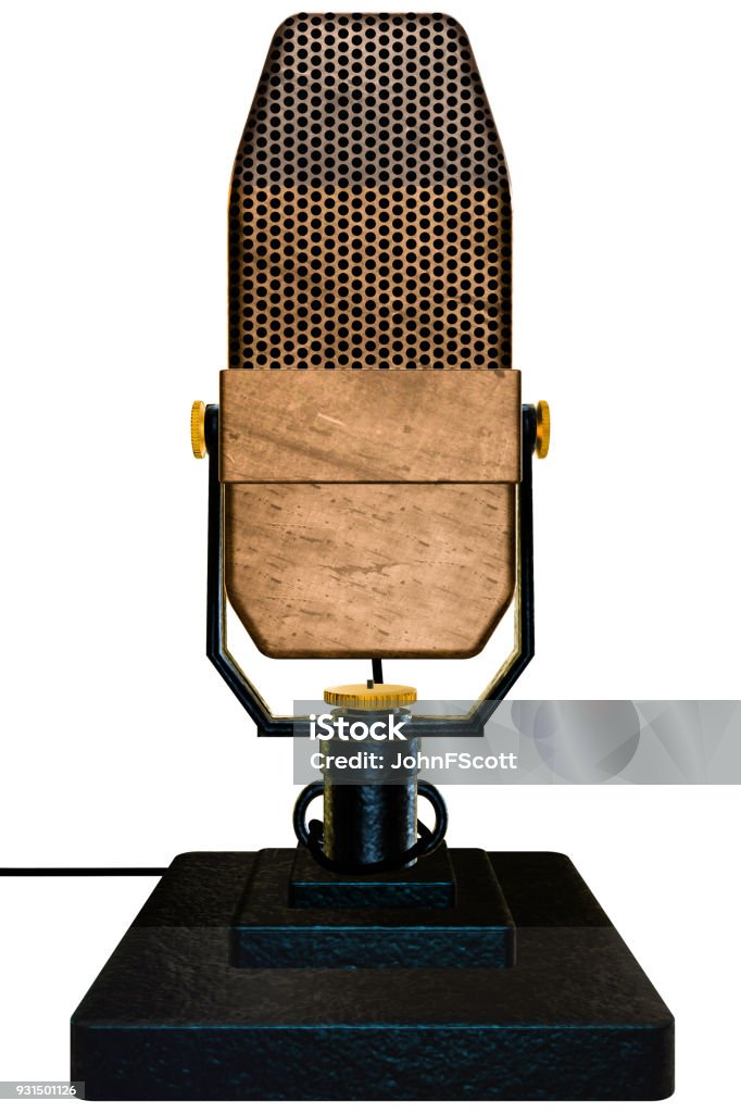 Vintage ribbon microphone on a table top stand with a white background - Royalty-free Microfone Foto de stock