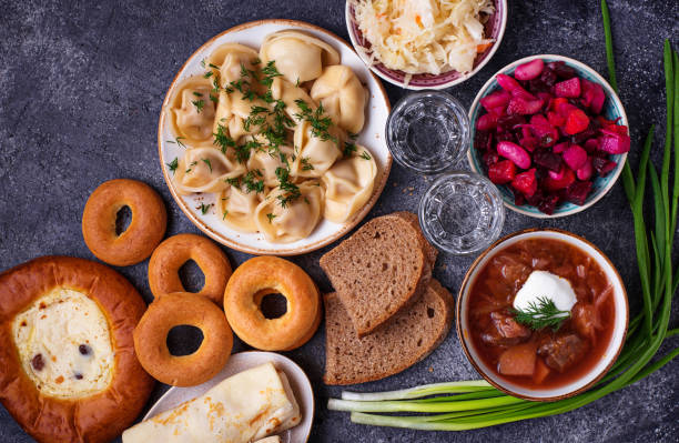 istock Traditional Russian dishes, sweets and vodka 931504446