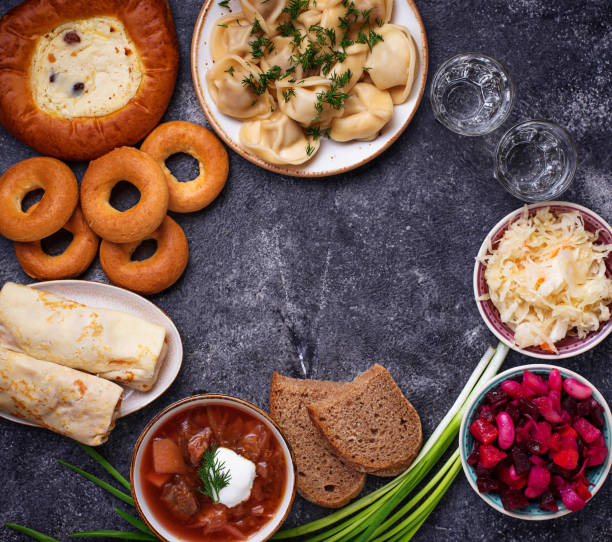 istock Traditional Russian dishes, sweets and vodka 931504486