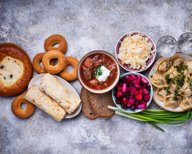 istock Traditional Russian dishes, sweets and vodka 931504592