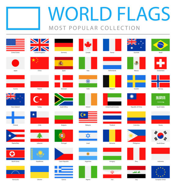 ilustraciones, imágenes clip art, dibujos animados e iconos de stock de banderas del mundo - vector rectángulo plano iconos - más popular - canadian flag flag national flag japan