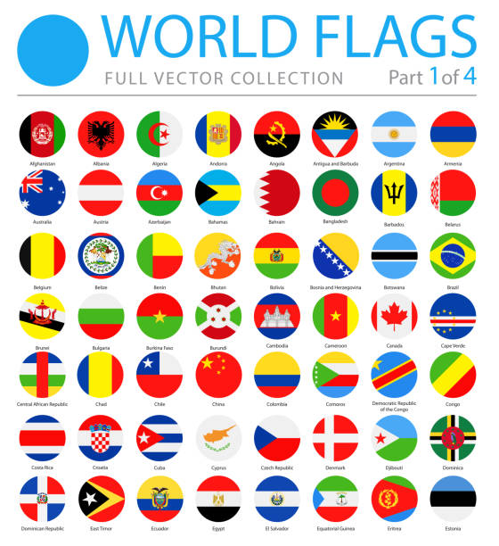 флаги мира - вектор круглые плоские иконы - часть 1 из 4 - государственный флаг stock illustrations