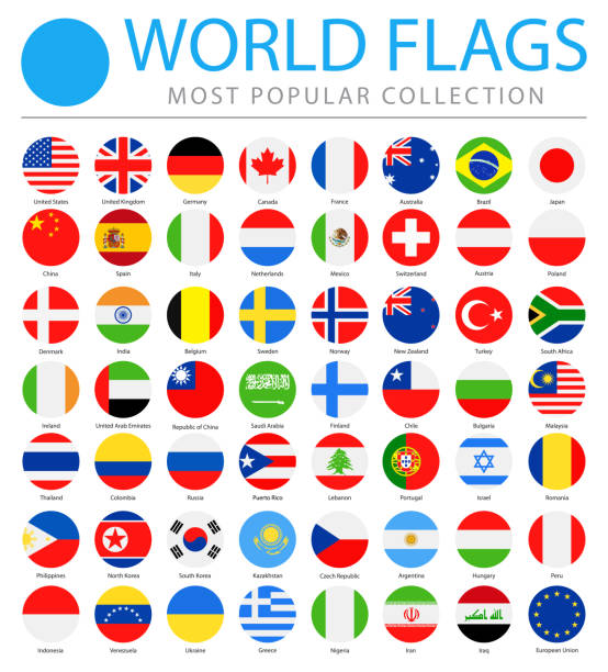 ilustrações, clipart, desenhos animados e ícones de bandeiras do mundo - vector redonda planas ícones - mais populares - flag of usa