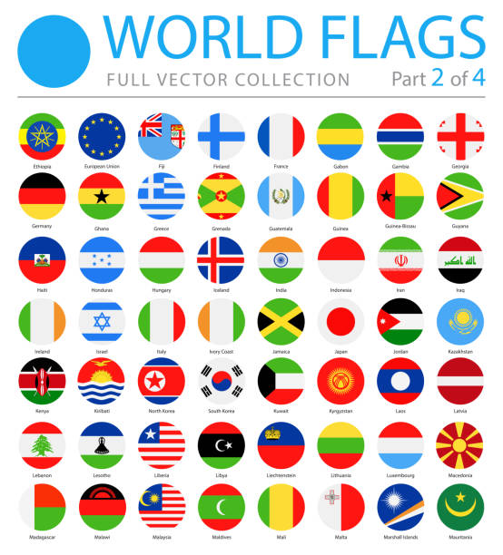 мировые флаги - вектор круглые плоские иконы - часть 2 из 4 - государственный флаг stock illustrations