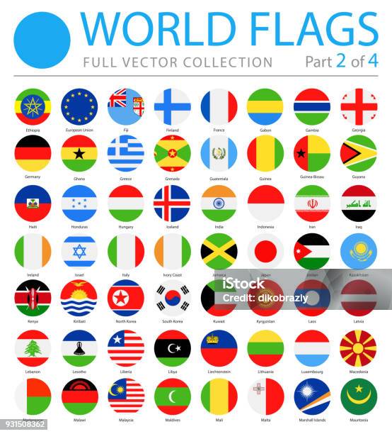 World Flags Vector Round Flat Icons Part 2 Of 4 Stock Illustration - Download Image Now