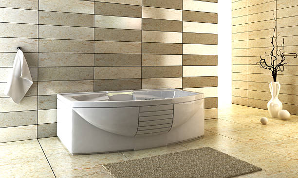 дизайн пробуждает плиткой ванная комната - patchworkdesign стоковые фото и изображения