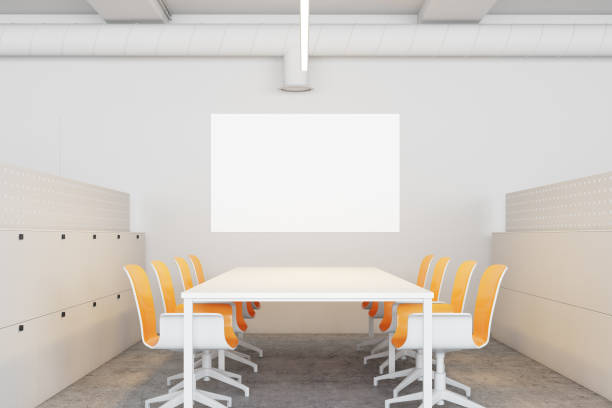 istock White meeting room, yellow chairs poster 931509186