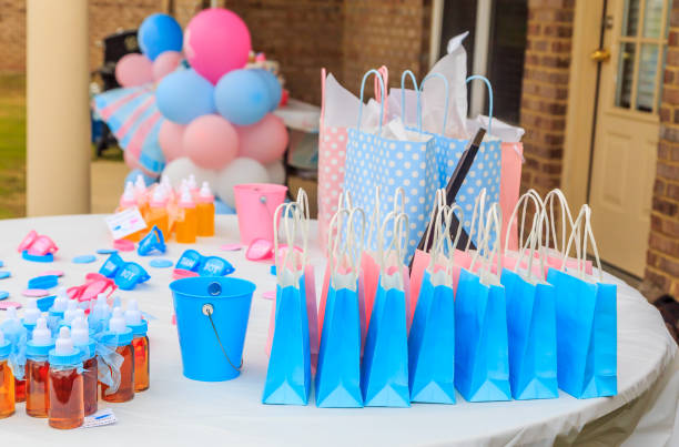 Outdoor Pink and Blue Gender Reveal Party Decoration stock photo