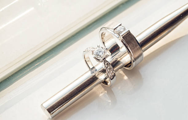 istock wedding rings.The best engagement ring.silver ring with diamonds 931513484
