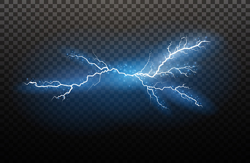 A set of lightning Magic and bright light effects. Vector illustration. Discharge electric current. Charge current. Natural phenomena. Energy effect illustration. Bright light flare and sparks.