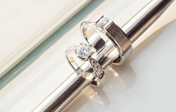 istock wedding rings.The best engagement ring.silver ring with diamonds 931527926