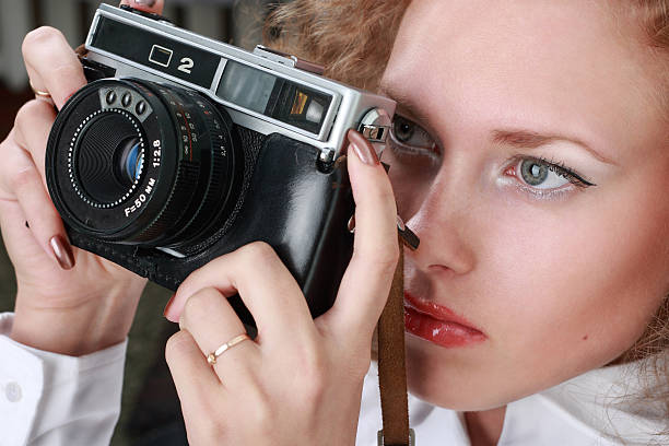 woman photographer stock photo