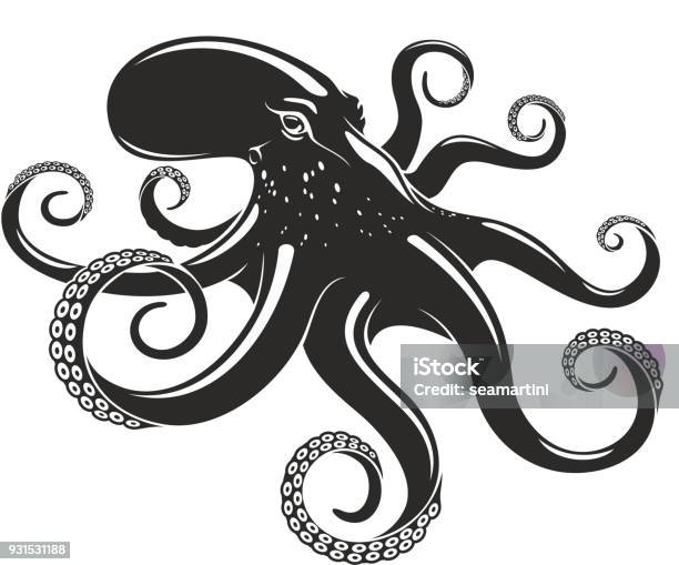Octopus Vector Ocean Seafood Mollusc Icon Stock Illustration - Download Image Now - Octopus, Illustration, Vector